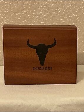 American Bison Brown Leather Wallet with Wooden Gift Box